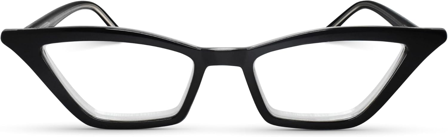 2SeeLife Premium Cat Eye Reading Glasses for Women – Narrow-Medium Fit, Sturdy Frame, Spring Hinges, Stylish Funky Readers, Black, +1.75