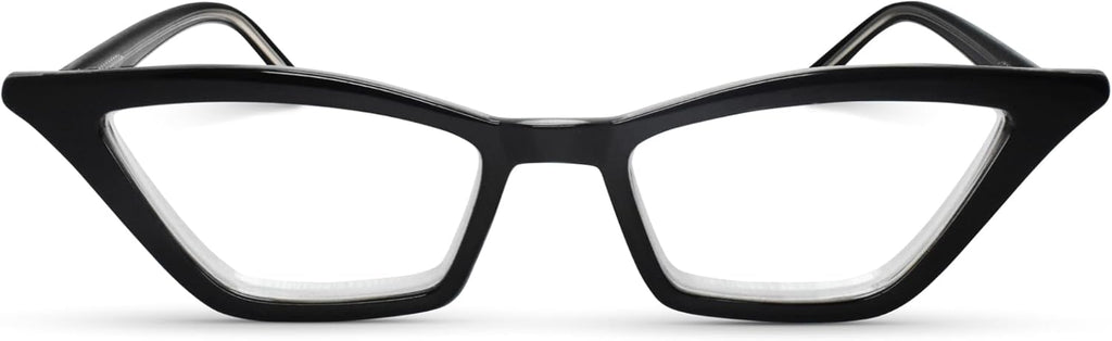 2SeeLife Premium Cat Eye Reading Glasses for Women – Narrow-Medium Fit, Sturdy Frame, Spring Hinges, Stylish Funky Readers, Black, +1.25