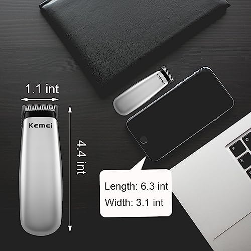 KEMEI Mini Hair Trimmer Compact, Portable Cordless Clipper for Men and Women, Precision Haircut and Shaving Tool Silver, Battery Powered and Travel Friendly