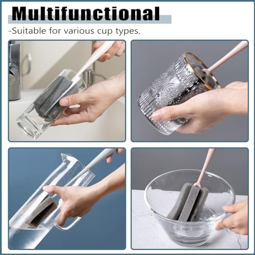 Sponge Bottle Brush 3 PCS Long Handle Bottle Brush Wine Glass Cleaner Cup Cleaning Brush Baby Bottle Scrubber (Large 3PCS)