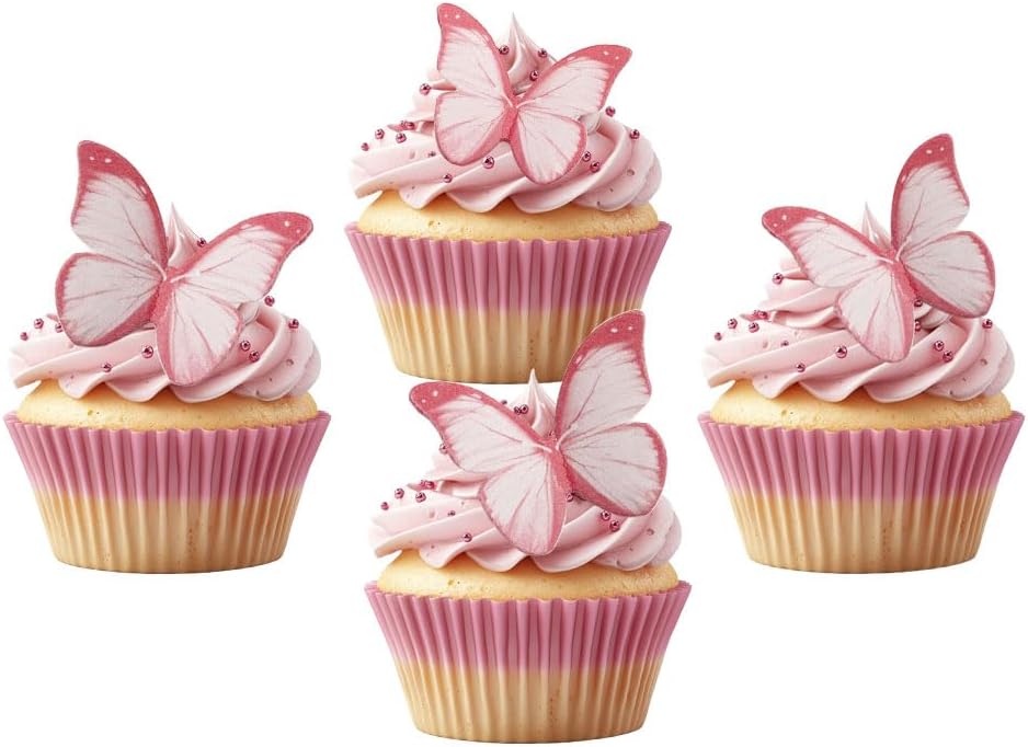 50 PCS Edible Butterflies for Cake Decorating Wafer Paper Butterfly Cupcake Toppers Realistic Edible Butterflies Cake Toppers for Butterfly Theme Wedding Birthday Party Cupcake Decoration Supplies Red
