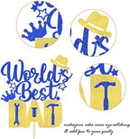 1 Pack Happy Father's Day Cake Topper Glitter World's Best Dad Cake Pick Hat Tool Love Dad Cake Decoration for Happy Father's day Theme Men Birthday Party Supplies Blue