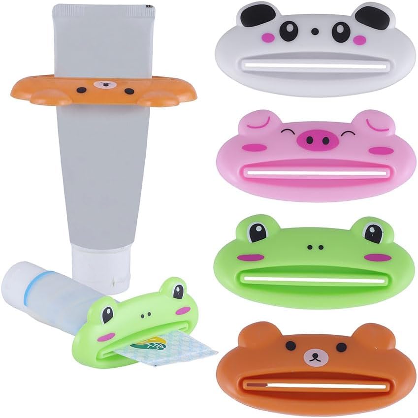 4 Pcs Toothpaste Tube Squeezer, Cute Cartoon Animal Toothpaste Dispenser Clip for Bathroom Home or Travel Use Cream, Facial Cleanser