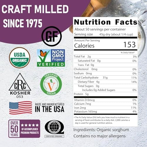 Great River Milling Whole Grain Sorghum | High-Protein Ancient Grain | Non-GMO, Kosher Certified | Ideal for Salads, Pilaf, Porridge, Baking & More | 5 Lb