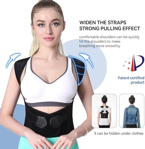 Posture Corrector for Women and Men,Adjustable Shoulder Straightener,Back Support Brace,Upper Spine scoliosis, hunchback Black XX-Large