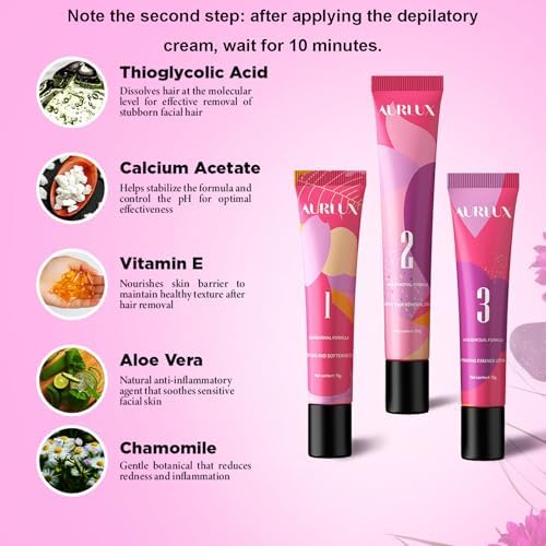 Hair Remover Cream for Face, 15 Minutes - Facial Hair Removal for Women, Hair Removal Trilogy Kit for Coarse, Fine and Stubborn Hairs, Removes Hair from Chin, Upper Lip & Sideburns (1 Set)