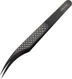 FEITA Diamond Grip Eyelash Extensions Tweezer Lash Precision Tweezers, Japanese Steel Dolphin-shaped Tip, False Lashes Application Tools, Black 1Pc