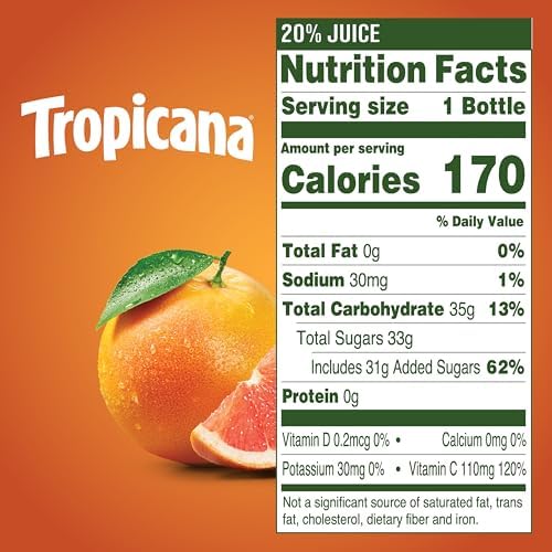 Tropicana Ruby Red Grapefruit Juice Drink, 15.2 fl oz Bottles, (Pack of 12)