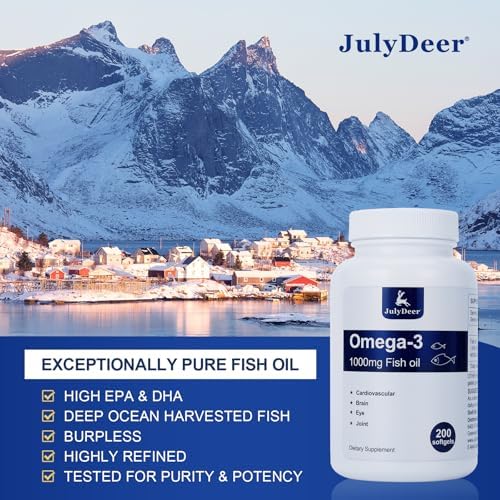 Fish Oil Omega 3 Concentrate Supplement 1000 mg, Rich in EPA and DHA, Supports Heart, Joint, Brain, and Eye Health, Promotes Overall Well-Being, Strengthens The Immune System, Non-GMO | 200 softgels