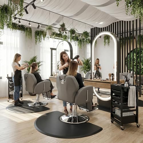 Baasha Heavy Duty Reclining Barber Chair - Grey Hydraulic Salon Chair for Facials, Lash Extensions, Tattoo & Braiding - 165° Recline with Leg Rest, Stainless Steel Base