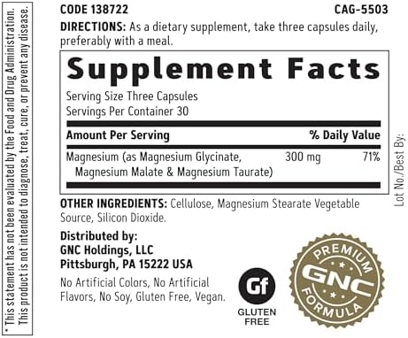 GNC Super Magnesium 300mg, Glycinate, Malate, Taurate, 90 Capsules