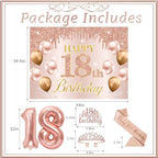 RTHPY 18th Birthday Decorations for Girls, It's My 18th Birthday Crown and Sash Pink Rose Gold 18th Cake Topper Banner Backdrop Balloons Hanging Swirls Happy 18 Years Old Party Supplies