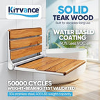 [Upgraded Version] 20" Folding Teak Shower Seat Wall Mounted- Shower Bench for Inside Shower, ADA Compliant Teak Shower Seat Wall Mounted Bench Bathroom Stool, Folding Bathtub Shower Seat for Elderly