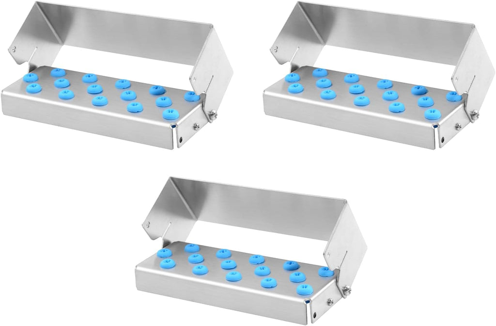 15 Holes Burs Holder Block Disinfection Box Aluminium Autoclave Color Silver 3pcs/set