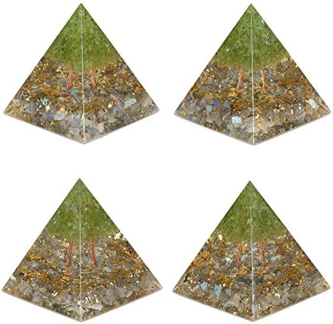 SUNYIK Healing Energy Orgone Pyramid Crystal Pendant Set, Orgonite Energy Generator & Orgone Stone Chips Crystal Points Pendant Necklace for Meditation Chakra Balancing, Grey