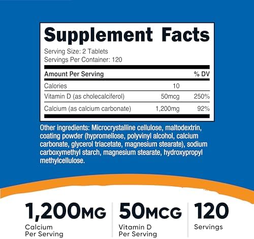 Nutricost Calcium with Vitamin D, 240 Tablets - Calcium (1200mg) Vitamin D (50mcg) Per Serving - Non-GMO, Gluten Free