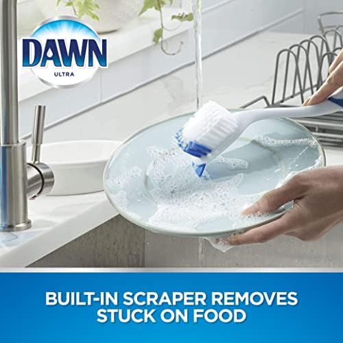 Dawn Dish Brush with Soft Nylon Bristles and Scraper, Blue/White