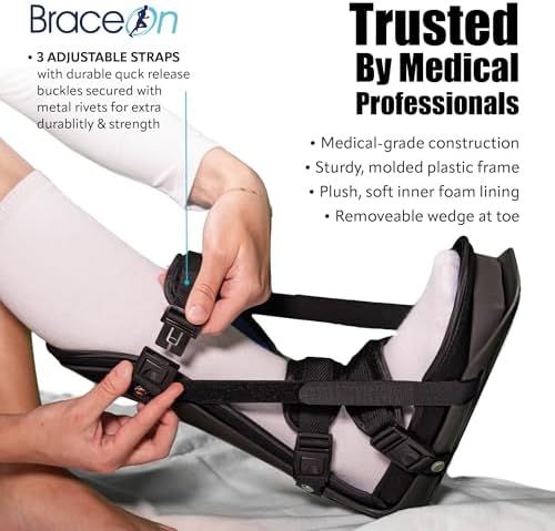 Brace On Kids Adjustable Night Splint - Pediatric Plantar Fasciitis, Achilles Tendon, Heel Spur, Injury, Foot Splint Boot for Children, Black, Size XS
