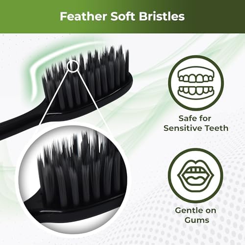 Charcoal Toothbrush 6 Pack, Natural Teeth Whitening Solution - Ultra Soft Tooth Brush - Gentle, Slim Brush Head - Black Toothbrushes for Adults Working Great with Activated Charcoal Toothpaste