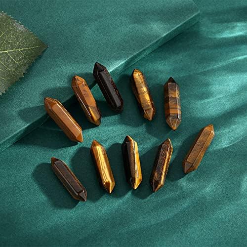 QINJIEJIE 20PCS Tiger Eye Crystals Wands Stones Set Healing Crystal Points Bulk Gemstones Hexagonal Polished Gems Natural Reiki Stone for Energy Balancing Meditation Witchcraft Gifts