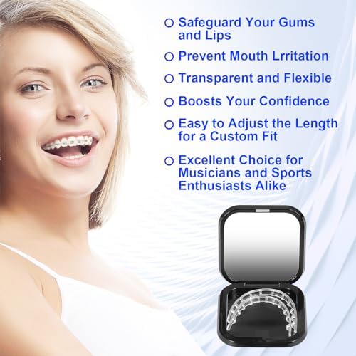 Comfort Cover for Braces, Lip Protector Mouth Guard Lip Cushion Teeth Shield Bumper for Brackets, Aligner, Dental Wax Alternative, Hard and Rigid Clip, in Portable Storage Case with Mirror