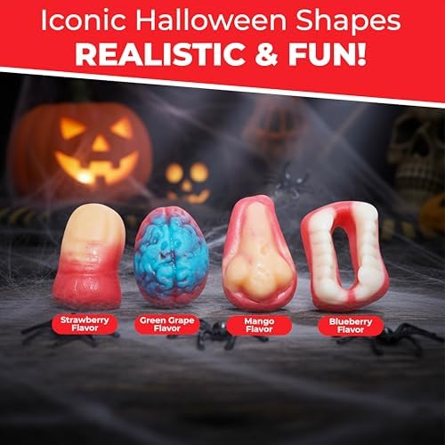 Fusion Select 8 Oz Individually Wrapped Gummy Body Parts Candy - Halloween Gummies & Trick or Treat Candy for Party & Goodie Bags - Spooky Assortment of Brain, Teeth, Fingers & Nose Candies