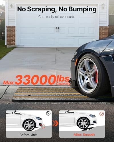 VEVOR Car Driveway Rubber Curb Ramp, 2 Pack 48.8-inch-Long Heavy Duty Low Profile Slope Ramps, 2.6’’ Rise, 33069 lbs Load Capacity, Reflective Safety Strips, for Vehicles, RVs, and Wheelchairs