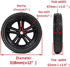 12 Inch Wheelchair Rear Wheel, Electric Wheelchair Accessory, Black Rubber Rear Replacement Wheel, (1 Pair), 12 1/2x2 1/4