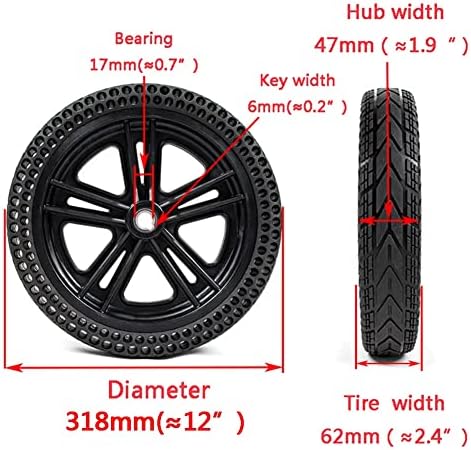 12 Inch Wheelchair Rear Wheel, Electric Wheelchair Accessory, Black Rubber Rear Replacement Wheel, (1 Pair), 12 1/2x2 1/4