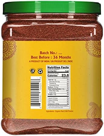 Jiva Organic Red Chili Powder 1 Pound Jar - Non-GMO, Suitable for Vegetarians