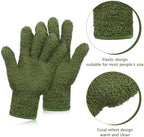 Patelai 2 Pairs Microfiber Gloves for Plants Dusting Cleaning Glove Mittens House Cars Blinds Dusting(Olive Drab, Grass Green,Large)