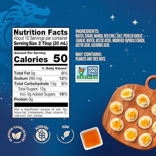 Blue Dragon Mango Thai Sweet Chili Sauce - 10.5oz (Pack of 3) - No Artificial Flavors Or Colors - Made with Mango, Red Chilies & Garlic - Vegan, Non-GMO Verified, Gluten Free - Dipping Sauce