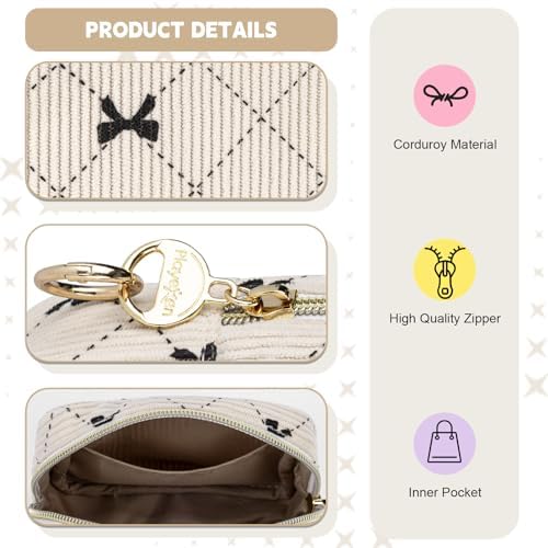 Period Bag for Teen Girls, Corduroy Cute Sanitary Napkin Storage Bag, Menstrual Pad Tampon Holder for Purse (Blue-Bow Tie)