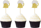 24Pcs Glitter Golden Beer Mug Cupcake Toppers Beers Cupcake Picks for Beer Festival Celebrating Party Cheers to 30th 40th 50th 60th Birthday Cake Decorations Beers Themed Party Decors