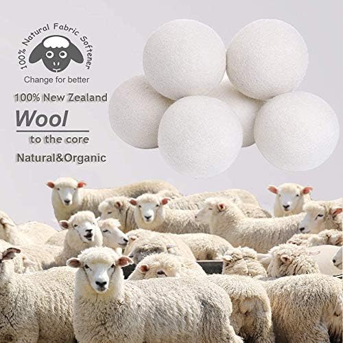 Wool Dryer Balls Organic XL 6-Pack, 100% New Zealand Wool Chemical Free Fabric Softener for 1000+ Loads, Baby Safe & Hypoallergenic, Fabrics Soft and Fluffy Naturally