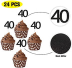 Sumerk 24PCS 40 Cupcake toppers Black Glitter 40th Birthday Cupcake Picks Anniversary Party Decorations