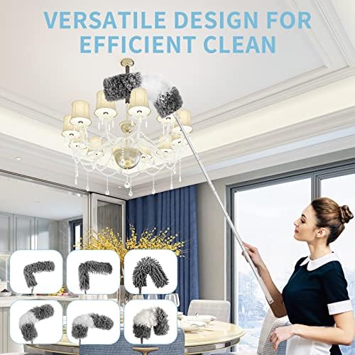 Microfiber Feather Duster with Extension Pole 30 to 100 inches, Reusable,Bendable, Washable Dusters for Cleaning Ceiling Fan, High Ceiling, Blinds, Furniture & Cars, 12PCS