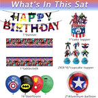 45PCS for superhero Birthday Party Supplies,Avengers Party Decorations Set Include Banner, Balloons, Cake Cupcake Toppers, Tablecloth for Girls Avengers Theme Party