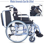 Medwarm Aluminum Multifunctional Manual Wheelchair, Wheelchairs for Adults, Folding Padded Wheelchair with 24 Inch Quick Release Wheels, Removable Footrests & Armrests, Blue