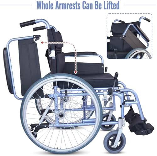 Medwarm Aluminum Multifunctional Manual Wheelchair, Wheelchairs for Adults, Folding Padded Wheelchair with 24 Inch Quick Release Wheels, Removable Footrests & Armrests, Blue