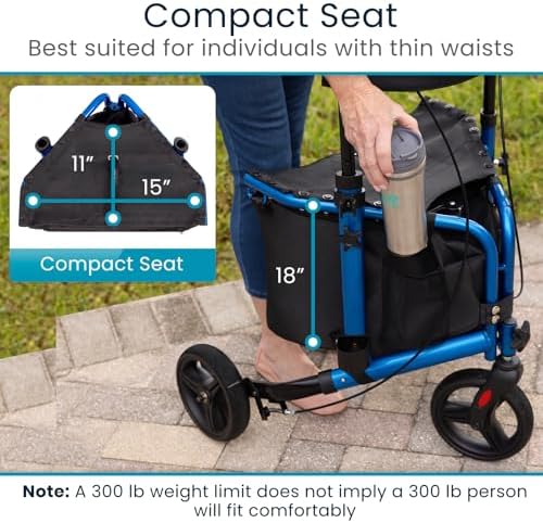 Vive 3 Wheel Walker with Seat - Tri Rollator Walker for Seniors and Adults - Lightweight and Foldable, with Seat, Brakes and Wheels - Narrow for Tight Spaces and Small Doorways - All Terrain