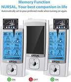 NURSAL 24 Modes TENS Unit Muscle Stimulator with Continuous Stimulation, Rechargeable Electronic Pulse Massager with 8 Pads for Back and Shoulder Pain Relief and Muscle Strength (Silver)