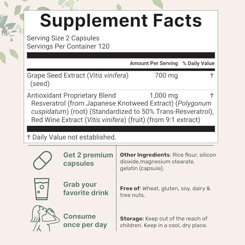 Micro Ingredients Grape Seed Extract, 240 Capsules | 3-in-1 Antioxidant Blend with Resveratrol & Red Wine Extracts | Max Strength Polyphenols Supplement | Non-GMO