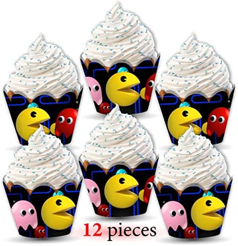 "Pacmn Ghost Cupcake Wrapper – Retro Arcade Video Game Theme Birthday Party Supplies – Colorful Cupcake Decoration for Adults – Perfect for Gaming Parties, Birthdays, and Themed Celebrations"