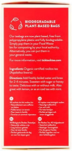TICK TOCK TEAS Organic Rooibos Tea Bags - Naturally Caffeine Free Red Bush Herbal Tea from South Africa | Smooth & Rich Flavor, Low Tannin, Enjoy Hot or Iced with Milk, Lemon, or Honey - 40 Count (4 Pack)