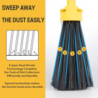Commercial Broom and Dustpan Set, Jumbo Lobby Debris Dustpan (14inch*14inch), Heavy Duty Broom (14inch Width),for Indoor and Outdoor Cleaning,2 Sets, Yellow