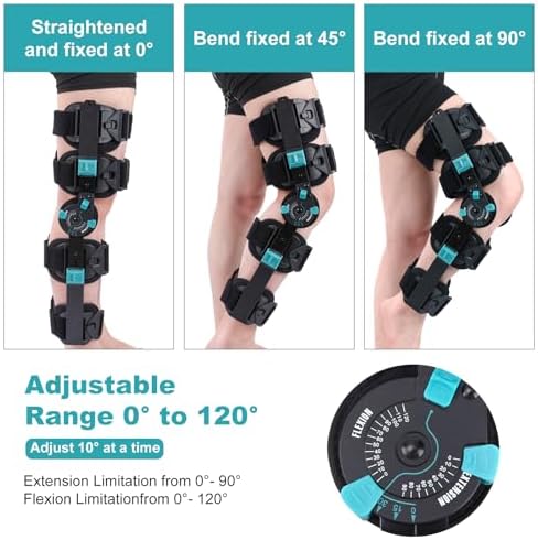 Hinged ROM Knee Brace, Adjustable Post Op Knee Immobilizer with Side Stabilizers, Medical Orthopedic Knee Support for Arthritis, ACL, MCL and PCL Injury