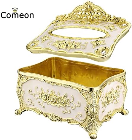 Luxurious Rose Tissue Box Acrylic Holder Cover Luxurious Elegant Design Tissue Holders Paper Holder Napkin Holder for Home Toilet Bath (Gold with White)
