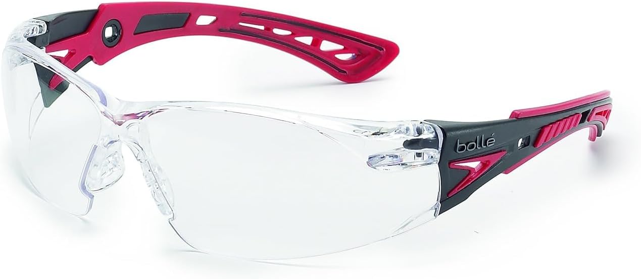 Bolle Safety Bollé Safety 41080, Rush+ Safety Glasses Platinum®, Black & Red Frame, Clear Lenses
