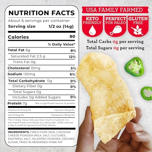 4505 Jalapeno Cheddar Seasoned Chicharrones, Fried Pork Rinds - Jalapeno Cheddar Flavored Pork Skins - Low Carb, Gluten-Free, Protein Snack - 3oz (Pack of 12